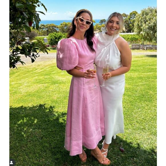 AJE Serendipity Cut Out Dress Musk Pink Puff Sleeve Women 4 Maxi Pockets - Picture 5 of 16